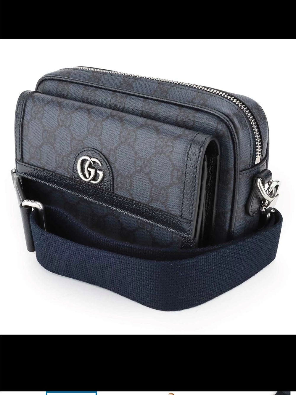 Gucci Navy GG Crossbody Bag with Silver Double G